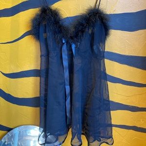 PLUS SIZE vintage Frederick’s of Hollywood fur lined black teddy babydoll